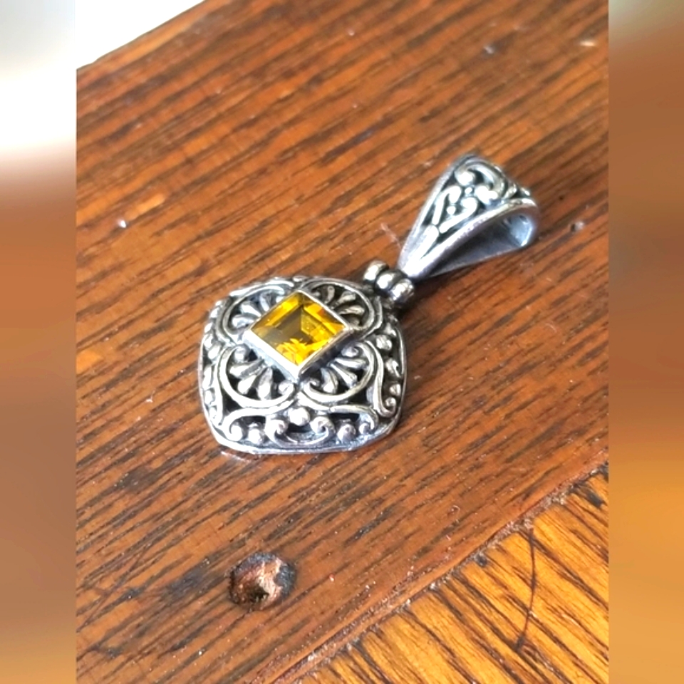 Sterling Silver Citrine Bali Scroll Artisan Pendant Qvc Ross-Simons